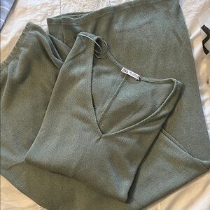 Zara Sage Green V-Neck Knit Sweater and pant set